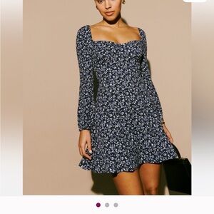 Reformation Navy Floral Long Sleeve Dress